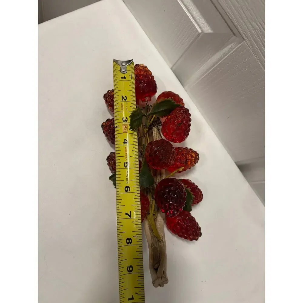 Vintage Faux Strawberry Branch 12 Red Acrylic Berries Rustic Cottage Decor